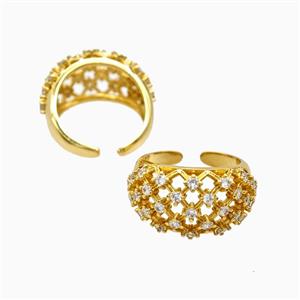 Copper Ring Pave Zircon, Gold Plated, approx 13mm, 18mm dia