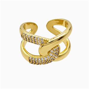 Copper Ring Pave Zircon, Gold Plated, approx 14mm, 18mm dia