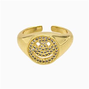 Copper Emoji Rings Pave Zirconia 18K Gold Plated, approx 12mm, 18mm dia