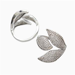 Copper Leaf Rings Pave Zirconia Platinum Plated, approx 25mm, 18mm dia