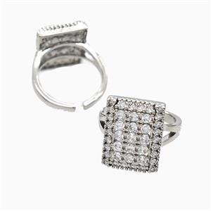Copper Rectangle Rings Pave Zirconia Platinum Plated, approx 14-18mm, 18mm dia
