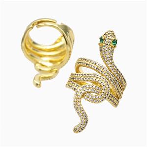 Copper Snake Rings Pave Zirconia 18K Gold Plated, approx 40mm, 18mm dia