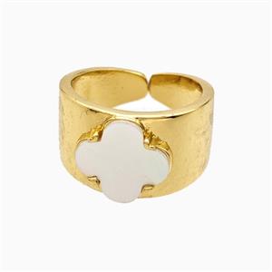 Copper Clover Rings Pave Shell 18K Gold Plated, approx 12.5mm, 18mm dia