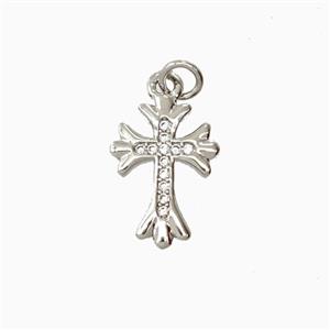 Copper Cross Pendant Pave Zirconia Platinum Plated, approx 12-18mm