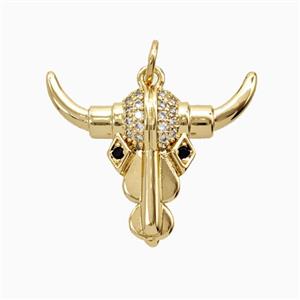 Copper Bullhead Pendant Pave Zirconia 18K Gold Plated, approx 20-25mm