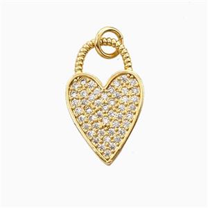 Copper Heart Pendant Pave Zirconia 18K Gold Plated, approx 13-20mm