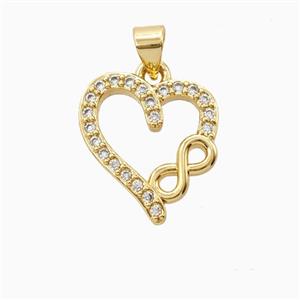 Copper Heart Pendant Pave Zirconia 18K Gold Plated, approx 16-18mm