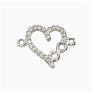 Copper Heart Connector Pave Zirconia Platinum Plated, approx 16-18mm