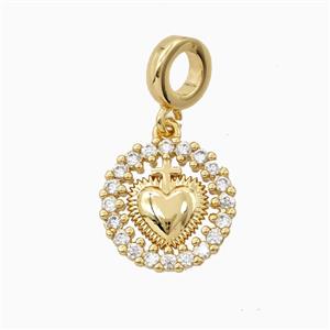 Copper Sacred Heart Pendant Pave Zirconia 18K Gold Plated, approx 16mm, 9mm