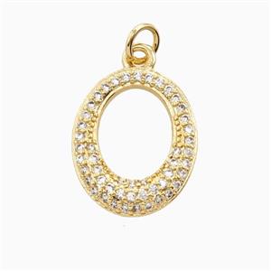 Copper Oval Pendant Pave Zirconia 18K Gold Plated, approx 15-17mm