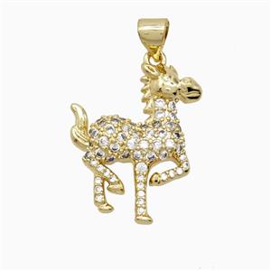 Copper Horse Pendant Pave Zirconia 18K Gold Plated, approx 20-22mm