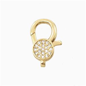 Copper Lobster Clasp Micropave Zirconia 18K Gold Plated, approx 10-16mm