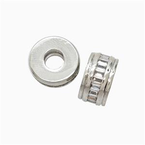 Copper Heishi Beads Pave Zirconia Platinum Plated, approx 13mm