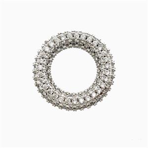Copper Circle Connector Pave Zirconia Platinum Plated, approx 18mm