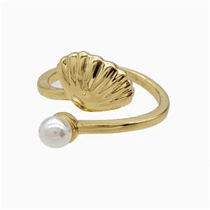 Copper Scallop Shell Rings Pave Resin18K Gold Plated, approx 5mm, 12mm, 18mm dia