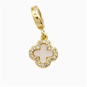 Copper Clover Pendant Pave Zirconia Shell 18K Gold Plated, approx 10mm, 9mm