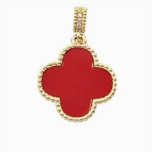 Copper Clover Pendant Pave Shell 18K Gold Plated, approx 18mm