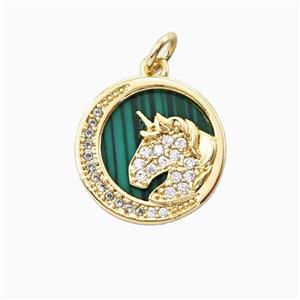 Copper Unicorn Pendant Pave Zirconia Moon 18K Gold Plated, approx 16mm