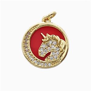 Copper Unicorn Pendant Pave Zirconia Moon 18K Gold Plated, approx 16mm