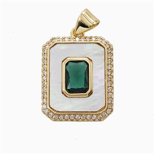 Copper Rectangle Pendant Pave Zirconia Shell 18K Gold Plated, approx 15-18mm
