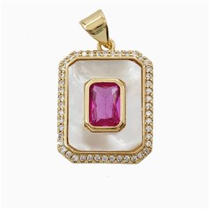 Copper Rectangle Pendant Pave Zirconia Shell 18K Gold Plated, approx 15-18mm