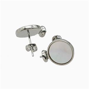 Copper Stud Earrings Pave Shell Platinum Plated, approx 12mm