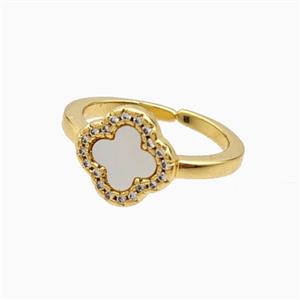 Copper Clover Rings Pave Zirconia Shell 18K Gold Plated, approx 12mm, 18mm dia