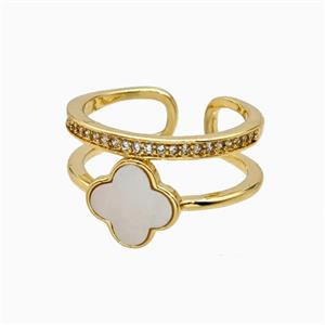 Copper Clover Rings Pave Zirconia Shell 18K Gold Plated, approx 10mm, 18mm dia