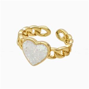Copper Heart Rings Pave Fireopal 18K Gold Plated, approx 10mm, 18mm dia