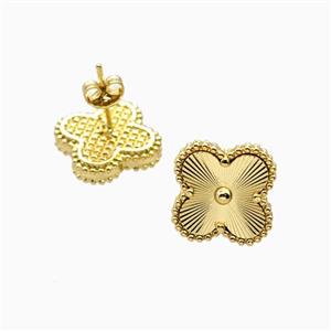 Copper Clover Stud Earrings 18K Gold Plated, approx 15mm
