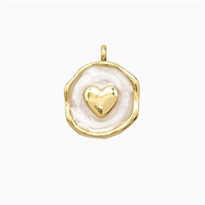 Copper Heart Pendant White Enamel 18K Gold Plated, approx 11-12mm