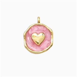 Copper Heart Pendant Pink Enamel 18K Gold Plated, approx 11-12mm