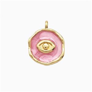 Copper Eye Pendant Pink Enamel 18K Gold Plated, approx 11-12mm