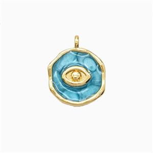 Copper Eye Pendant Green Enamel 18K Gold Plated, approx 11-12mm