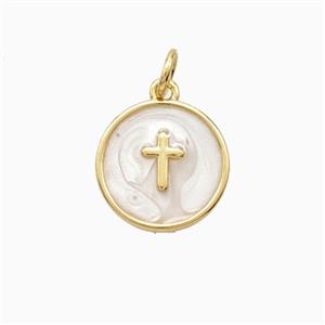 Copper Cross Pendant White Enamel 18K Gold Plated, approx 13mm