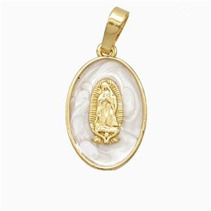 Copper Jesus Pendant White Enamel 18K Gold Plated, approx 12-17mm