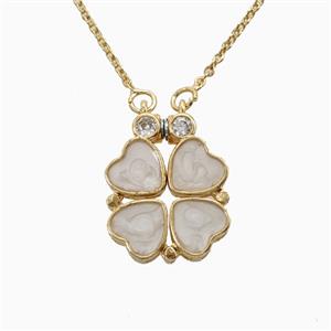Copper Heart Clover Necklace Enamel Gold Plated, approx 15-16mm, 42-47cm length