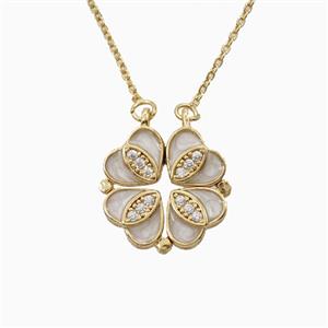 Copper Heart Clover Necklace Pave Zirconia Enamel Gold Plated, approx 18mm, 42-47cm length