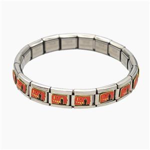 Raw Stainless Steel Module Bracelet With ILoveYoga Enamel, approx 9-10mm, 17cm length