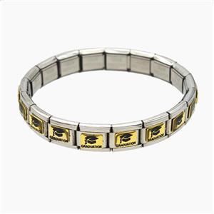 Raw Stainless Steel Module Bracelet With Graduation Hat Enamel, approx 9-10mm, 17cm length