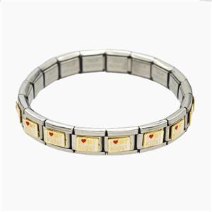 Raw Stainless Steel Module Bracelet With ILoveMyKids Enamel, approx 9-10mm, 17cm length