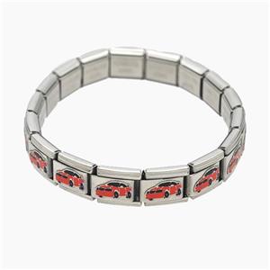 Raw Stainless Steel Module Bracelet Red Car, approx 9-10mm, 17cm length