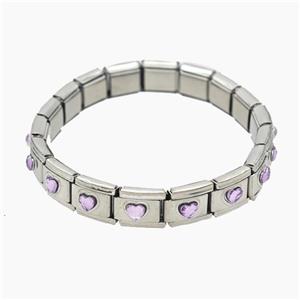 Raw Stainless Steel Module Bracelet Pave Acrylic Heart, approx 9-10mm, 17cm length