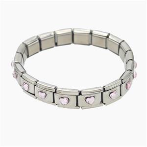Raw Stainless Steel Module Bracelet Pave Acrylic Heart, approx 9-10mm, 17cm length