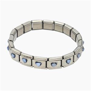 Raw Stainless Steel Module Bracelet Pave Acrylic Heart, approx 9-10mm, 17cm length