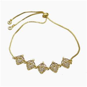 Copper Strawberry Bracelet Pave Zirconia Adjustable Gold Plated, approx 12-60mm, 27cm length