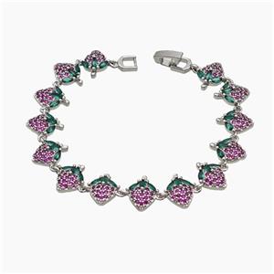Copper Strawberry Bracelet Pave Zirconia Platinum Plated, approx 12mm, 19cm length