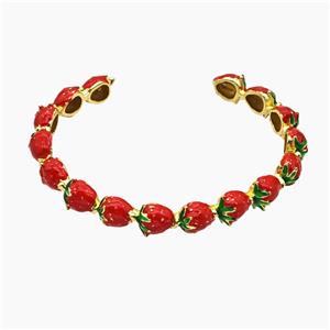 Copper Strawberry Bangle Red Enamel Gold Plated, approx 8-10mm, 55-60mm dia