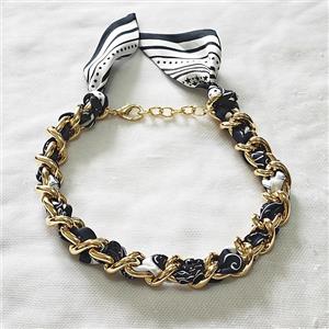 Polyester Fabric Alloy Necklace Chain, approx 18mm, 45cm length