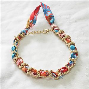Polyester Fabric Alloy Necklace Chain, approx 18mm, 45cm length